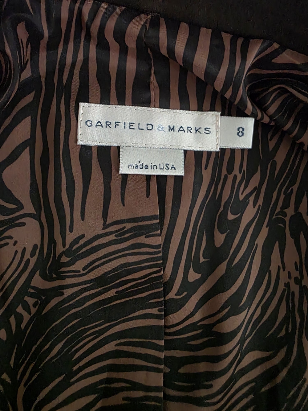 Vintage Garfield & Marks Olive Jacket Zebra Print Lining USA Made Sz 8 - Picture 4 of 9